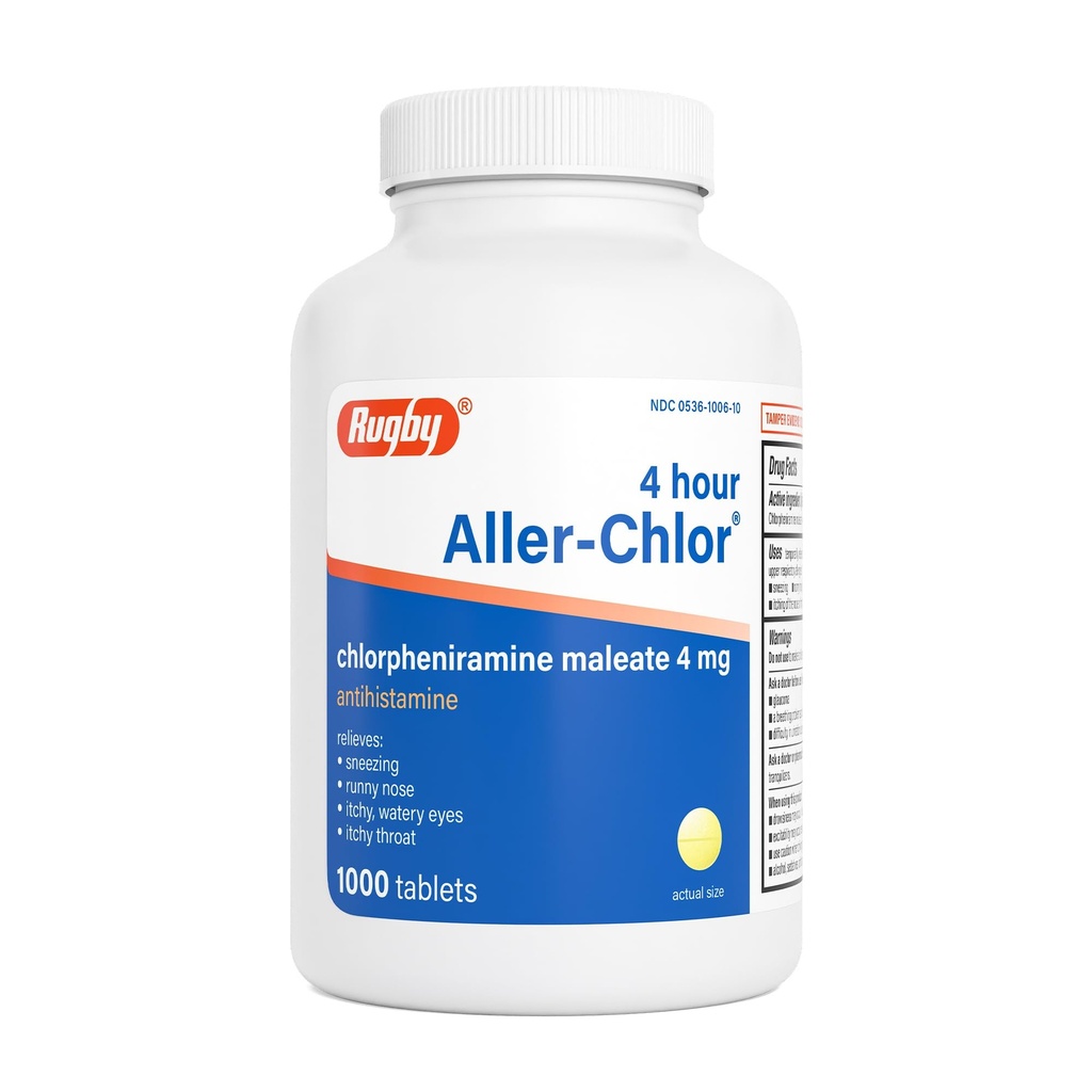 Rugby 4 tuntia Aller-chlor - Klorfeniramiini Maleaatti 4 mg - Antihistamiini - 1000 tablettia (1 pakkaus)