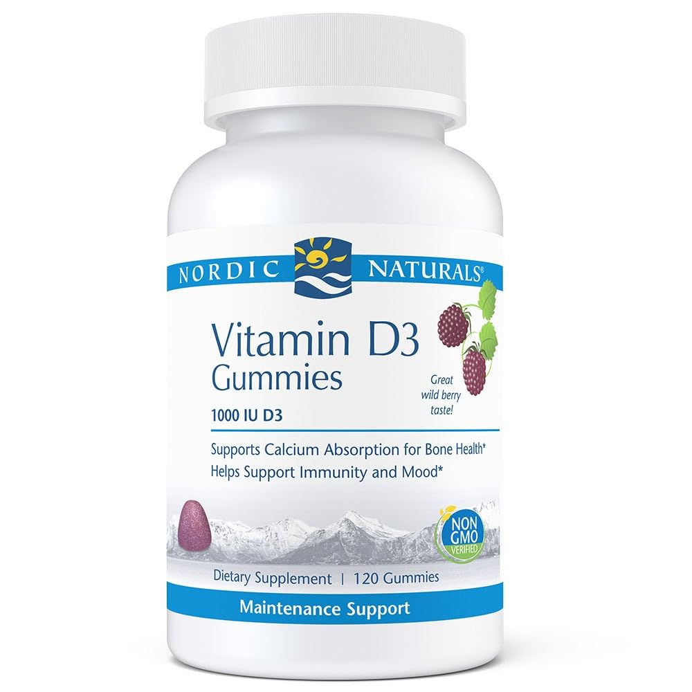 Nordic Naturals Pro-vitamiini D3 Gummies, Wild Berry - 120 Gummies - 1000 IU D3-vitamiini - Suuri maku - Terve luut, mieliala ja immuunijärjestelmä toiminto - ei-GMO - 120 Servings