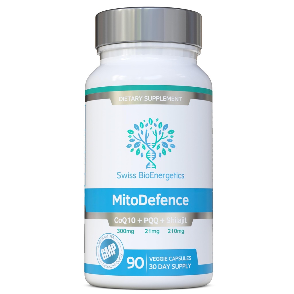 MitoDefence - 300 mg CoQ10 ja 21 mg PQQ ja 210 mg Shilajit Päivittäinen annos - All-in-one Mitokondriosupport with Enhanced Imeytyminen - valmistettu ja testattu Yhdysvalloissa