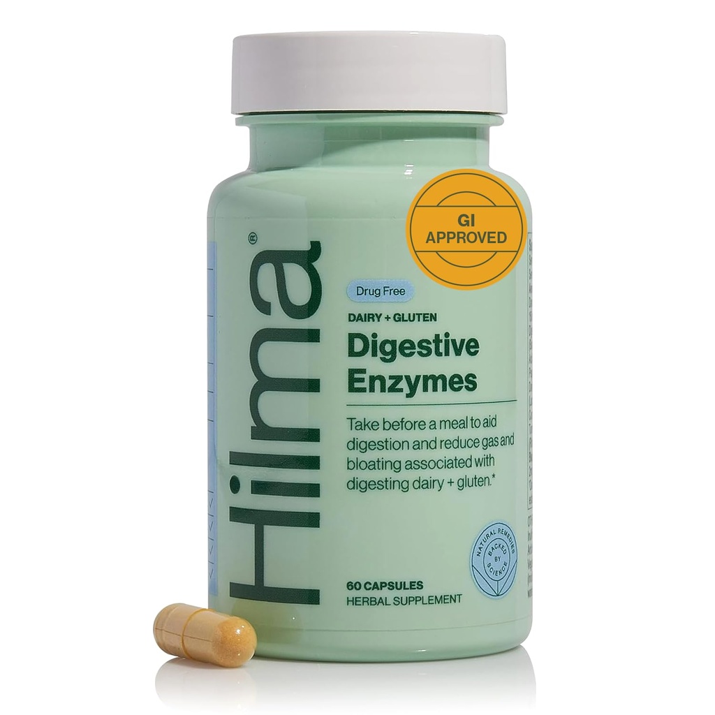 Hilma Dgestive Enzymes for Women, Bloating Relief with Turmeric, Voikukan juuri ja Gluteeni Dgestive Enzymes, Natural Gluten and Dairy Relief Pills, 60 Vegaanikapselia