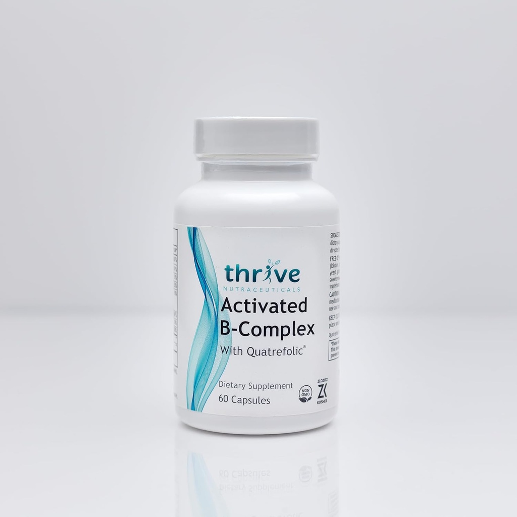 Thrive Nutraceuticals Activated B-Complex med Quatrefolic - 60 icke-GMO-kapslar - Kosher Dietary Supplement för optimal hälsa - Fri från jäst & gluten, stöder energi och kognitiv funktion