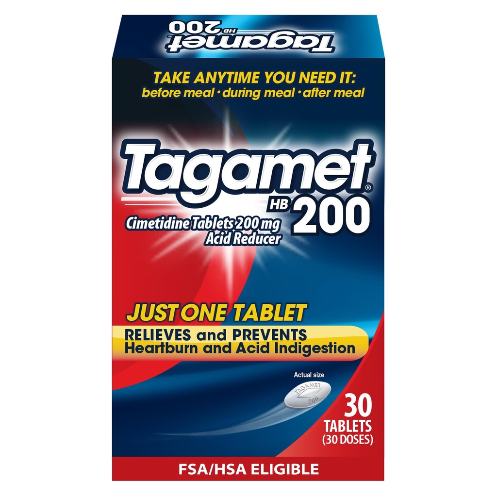 Tagamet HB 200 mg simetidiinihapon reduktori ja närästyksen lievitys, lievittää ja estää ruoansulatushäiriöitä, 30
