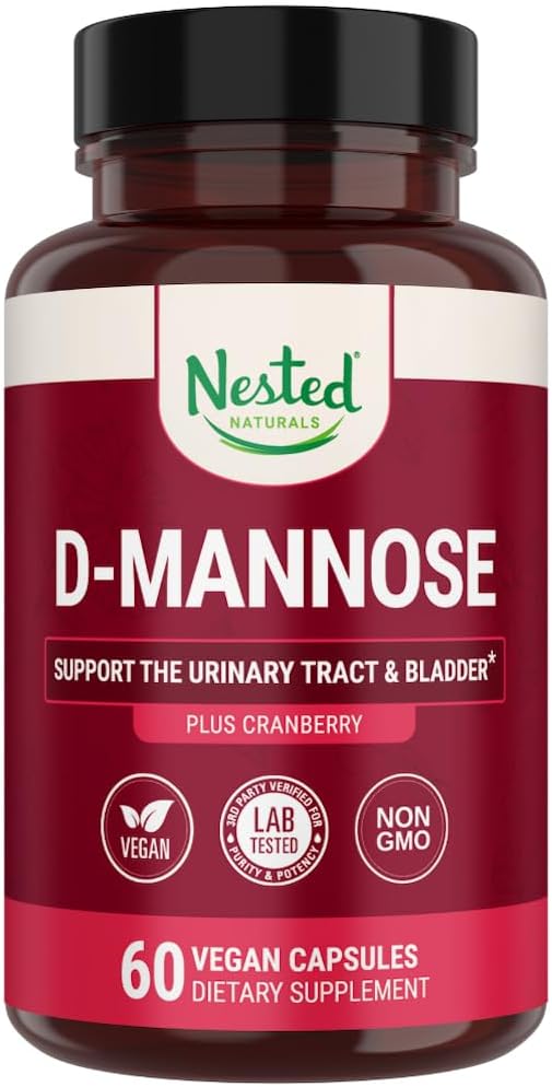 Nested Naturals D-Mannose 500mg Caspules med Cranberry Extract, D Mannose Cranberry Pills, Urinary & Bladder Support, 60 Vegan Capsules