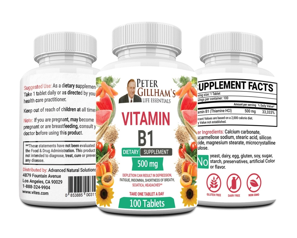 Peter's Choice B1 Tabletit Ravintolisä (B1 500mg, 100 tablettia)