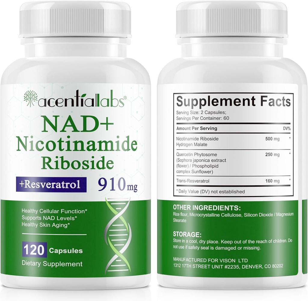 120 greve NAD Plus Supplement, Liposomal Nicotinamide Riboside Capsules 900MG med Resveratrol & Quercetin, High Purity Nicotinamide för Anti-Aging, Cell Gegeneration/Energy/Immune Booster