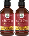 Icelandic Wild Caught Cod Liver Oil Liquid - Fish Oil Drops med Omega 3, EPA, DHA, Vitamin D & A - Liquid Cod Liver Supplement för hjärta, gemensam, Brain & Immune Support - 240 ml (8 Ounce) 2 Pack