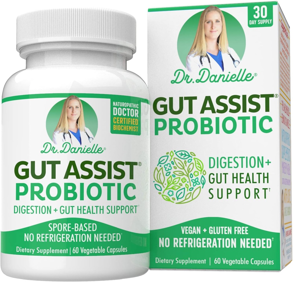 Gut Assist Probiotic - Probiotika för kvinnor och män, vuxna av Dr Danielle - Shelf Stable Probiotic Supplement - Ingen kylning nödvändig - Bacillus - 60 kapslar
