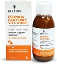 BEE ja You Propolis Extract Cough Syrup w/Vitamin C, rauhoittava hunaja, luonnollinen immuunituki, Soren kurkunlievitys, antioksidantteja, lapsille ja aikuisille, 5 Fl Oz, miesten ja naisten