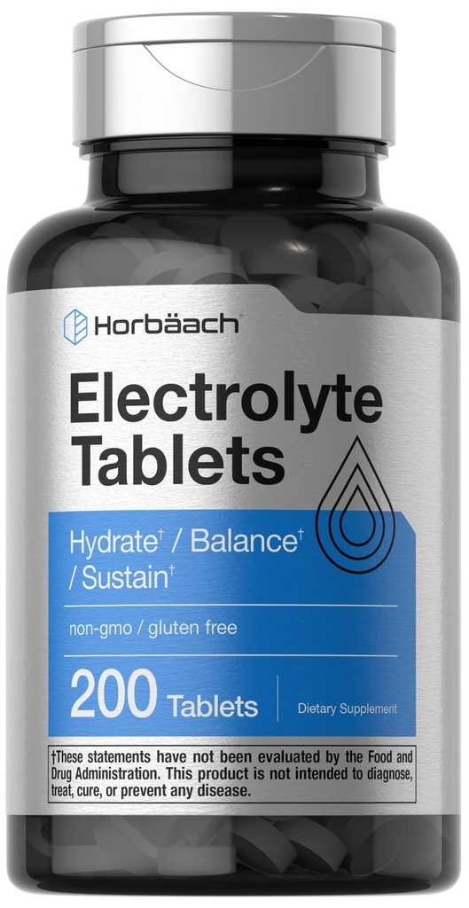 Horbäach Electrolyte Tabletit ... 200 Count ... Kasvisruokaa...