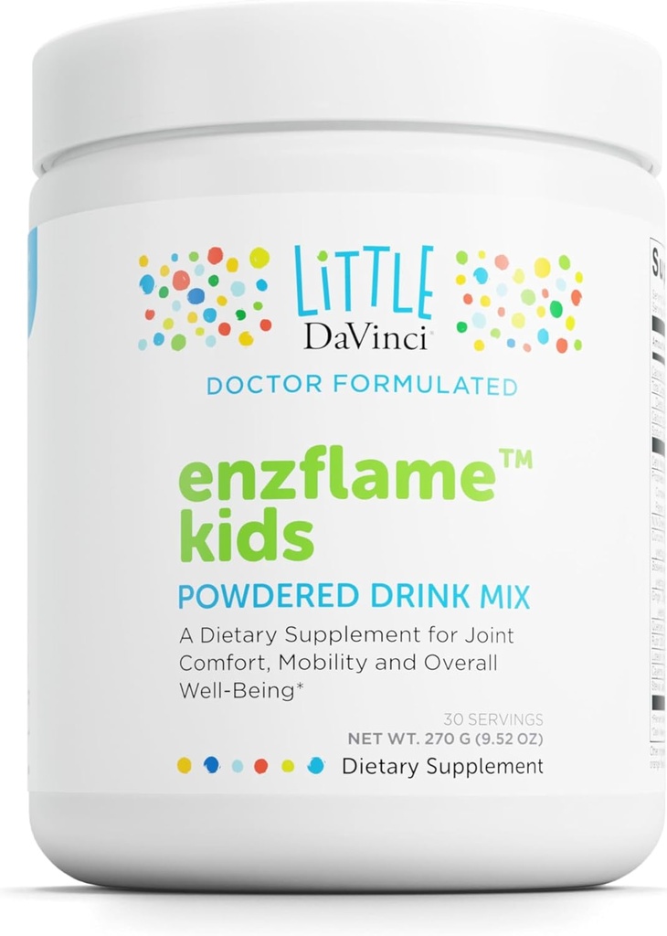 Little DaVinci Enzflame Kids - Powder Drink Mix täydennysosa tukea lihasten ja nivelten mukavuus, liikkuvuus ja immuuni terveys* - Kalsiumin, natriumin, Entsyymit, DMG, ja enemmän - Orange Flavor - 30 tarjoilua