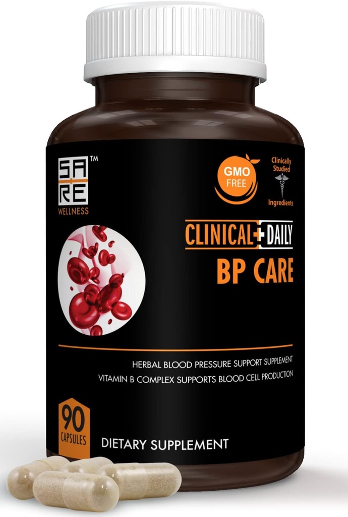 Clinical Daily BP Care - Icke GMO-tillskott. Hawthorne Berry BP Optimizer. Folsyra, Niacin, vitlök, Uva Ursi, Buchu, Hibiscus, vitamin B6 B12, C. 90 ct