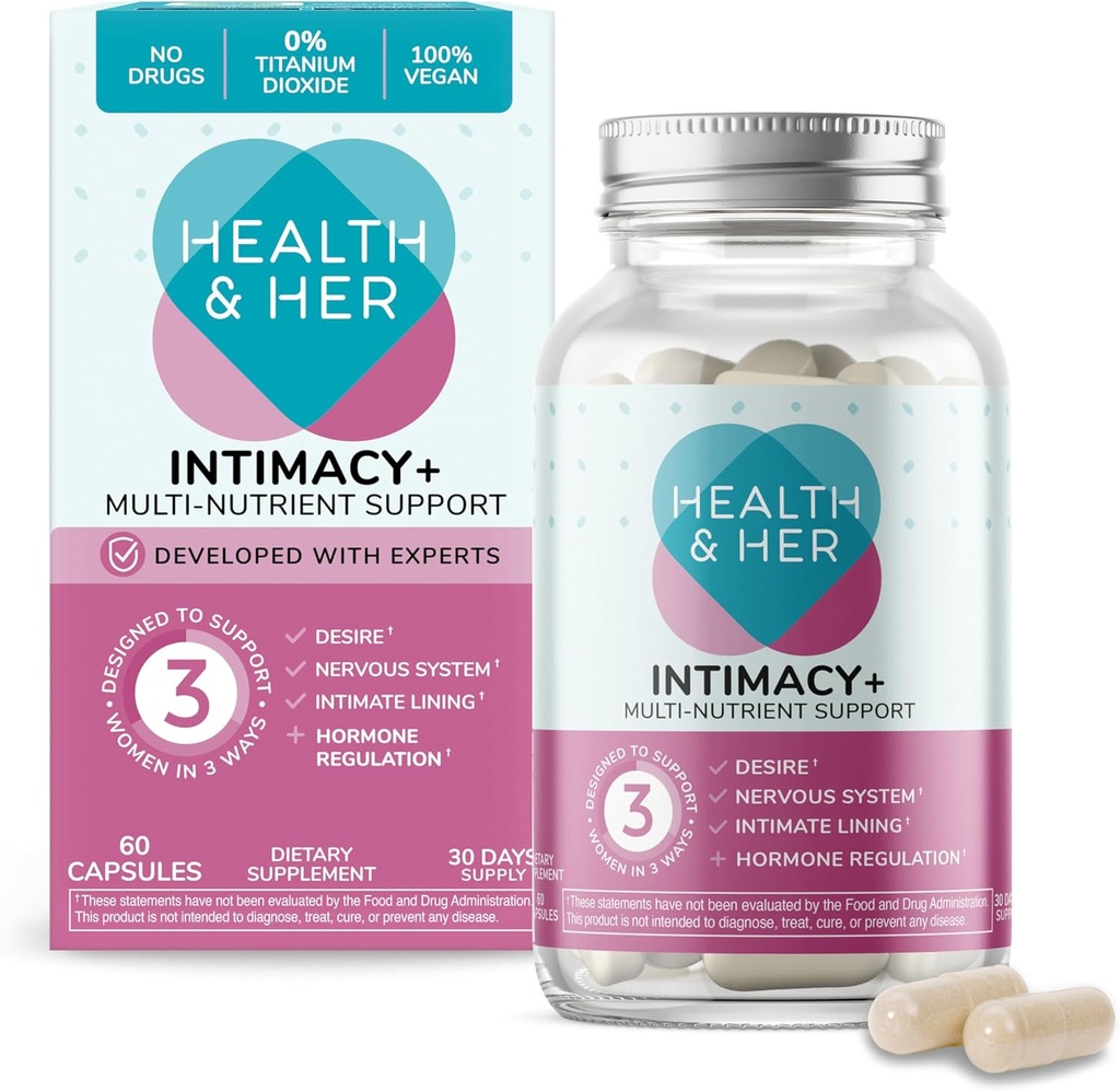 Terveys & Hänen intiimi+ moniravintoinen täydentää tukea naisille - sisältää Maca Root ja Tribulus auttaa löytämään sinut jälleen, Vegan (60 ct -1 kuukausi)