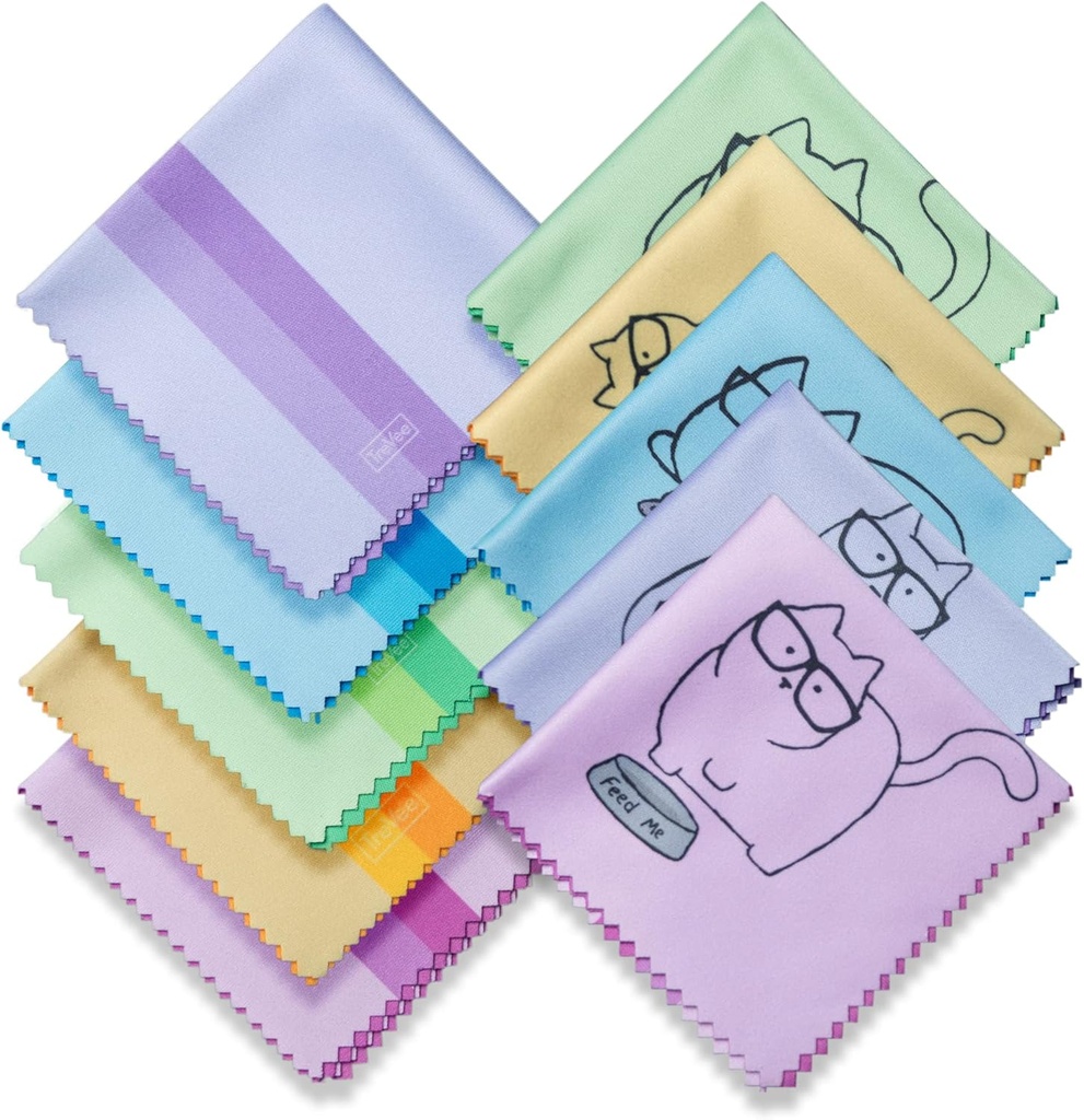 10 Pack Söpö Kitty Kissa Design Multicolor Mikrokuitu Puhdistus Vaatteet Puhdistus Silmälasit Linssit Aurinkolasit ja matkapuhelin Kauniisti Suunnittelija Värit Sininen Vaaleanpunainen Keltainen Violetti Vihreä Kestopyyhkeet