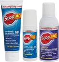 Stopain Pain Relief Combo Set (Gel, Roll On, Spray) USA Made, Max Strength Fast Acting med MSM, Glukosamin, Menthol för Lägre Tillbaka, Knee, Neck HSA FSA Topical Analgesic Products