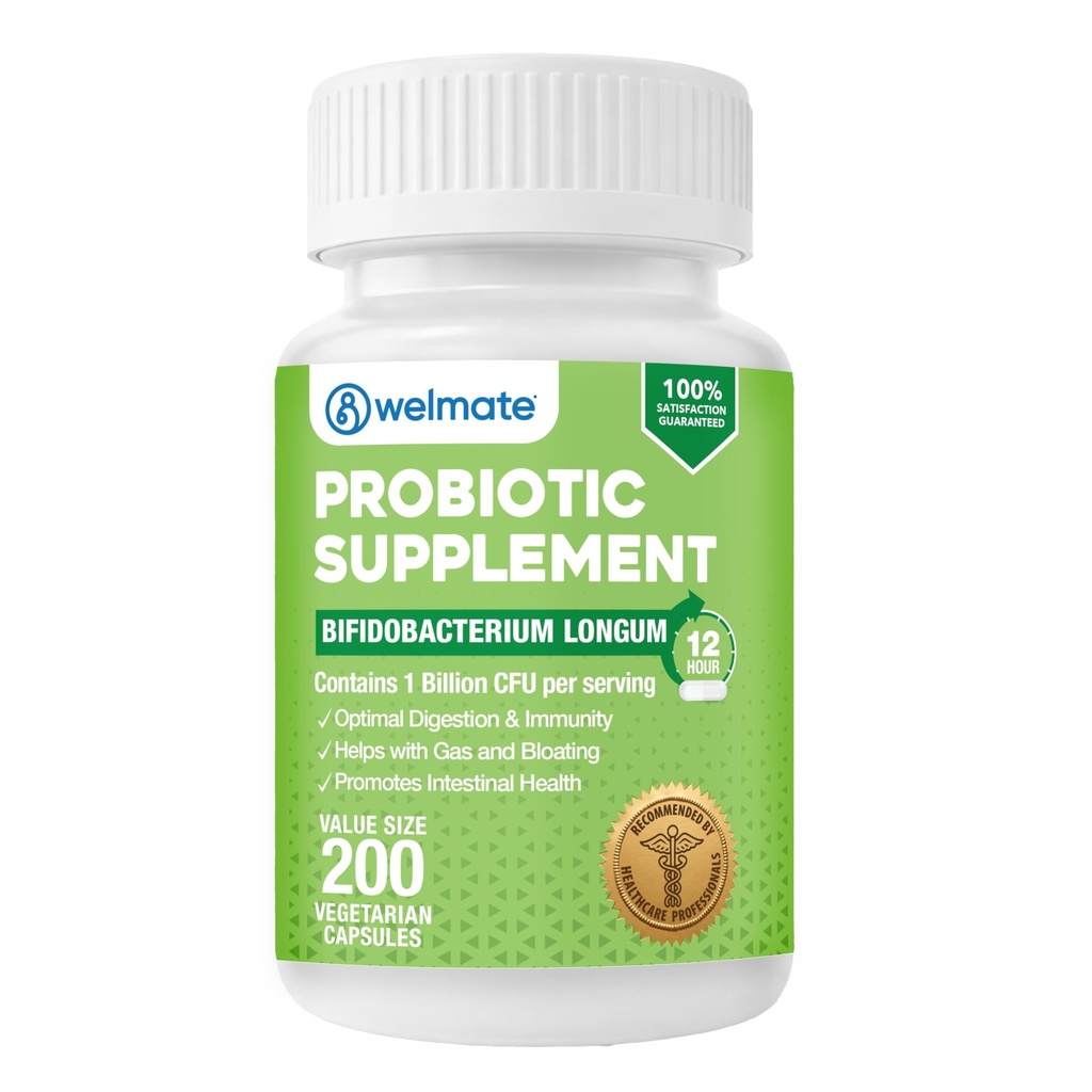 WELMATE Bifidobacterium - Probiotisk tillskott - Stöder Gut Health - Immune Support - Digestive Enzymes - Gluten Free - Vegan - Män & Womens Probiotic - Value Size - 200 Count
