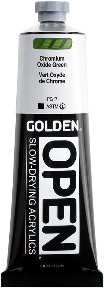 Open Slow-Drying Akryylit by GOLDEN, Kromioksidi Green, 5 fl oz. putki, Professional Akryyli Paint, Opaque