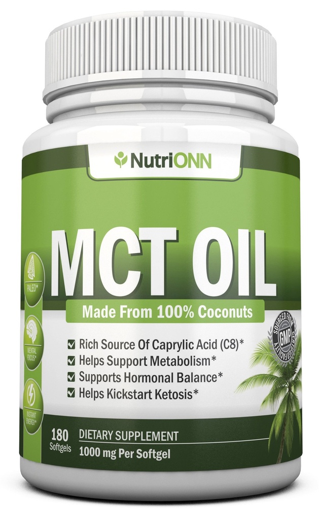 MCT Oil - 3000mg Per Serving - 180 Softgels - valmistettu 100% Organic Coconuts - Non GMO, Cold Pressed, Paleo Friendly Capsules - Great for Focus & Gut Health