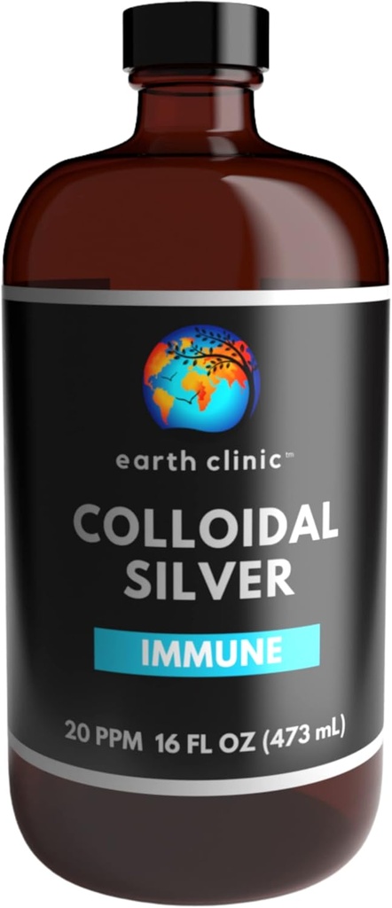 Earth Clinic ® Kolloidinen Silver 20 PPM, 16oz (473mL), Suuri Amber lasipullo - Immuunituki