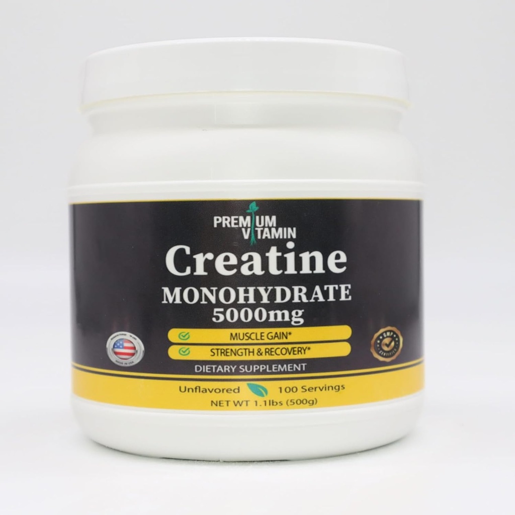 Kreatinmonohydratpulver - Muscle Gain & Recovery - Pure Unflavored Creatine Powder - 5g Per Scoop - 5000mg Per Servering - Kreatintillskott för män och kvinnor - 500 Grams