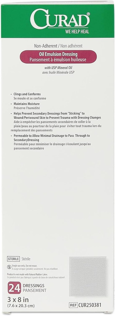 CURAD Oil Emulsion Dressing, 3 "x 8" Non-Adherent Gauze, 24 Count (Pack of 6)