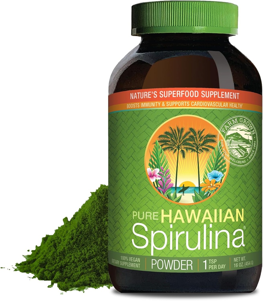Nutrex Havaiji, Pure Hawaiian Spirulina Powder, Vegan, tukee immuunijärjestelmää, sydän, soluja ja energiaa, 16 Ounce