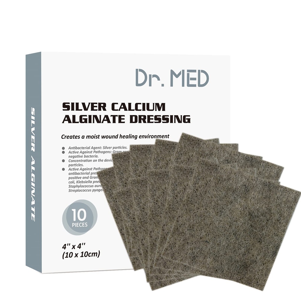 Tohtori Med Silver Calcium Alginate Haava pukeutuminen 4'x4' Patchs, 10 Individual Pack High Absorbency Ag Alginate Haava Bandage, Non-adhesive, kivuton poisto Sängyn, Ulkers, ihon hiertymät