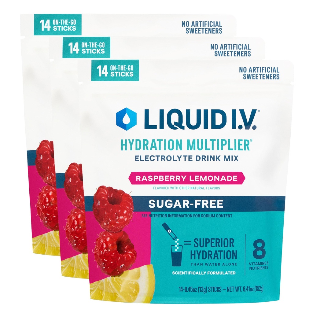 Liquid I.V.® Hydration Multiplier® Sugar-free - Vadelmasitruunaöljyä ... Electrolyte Powder Drink Mix 3 pakkaus (42 tarjoilua)