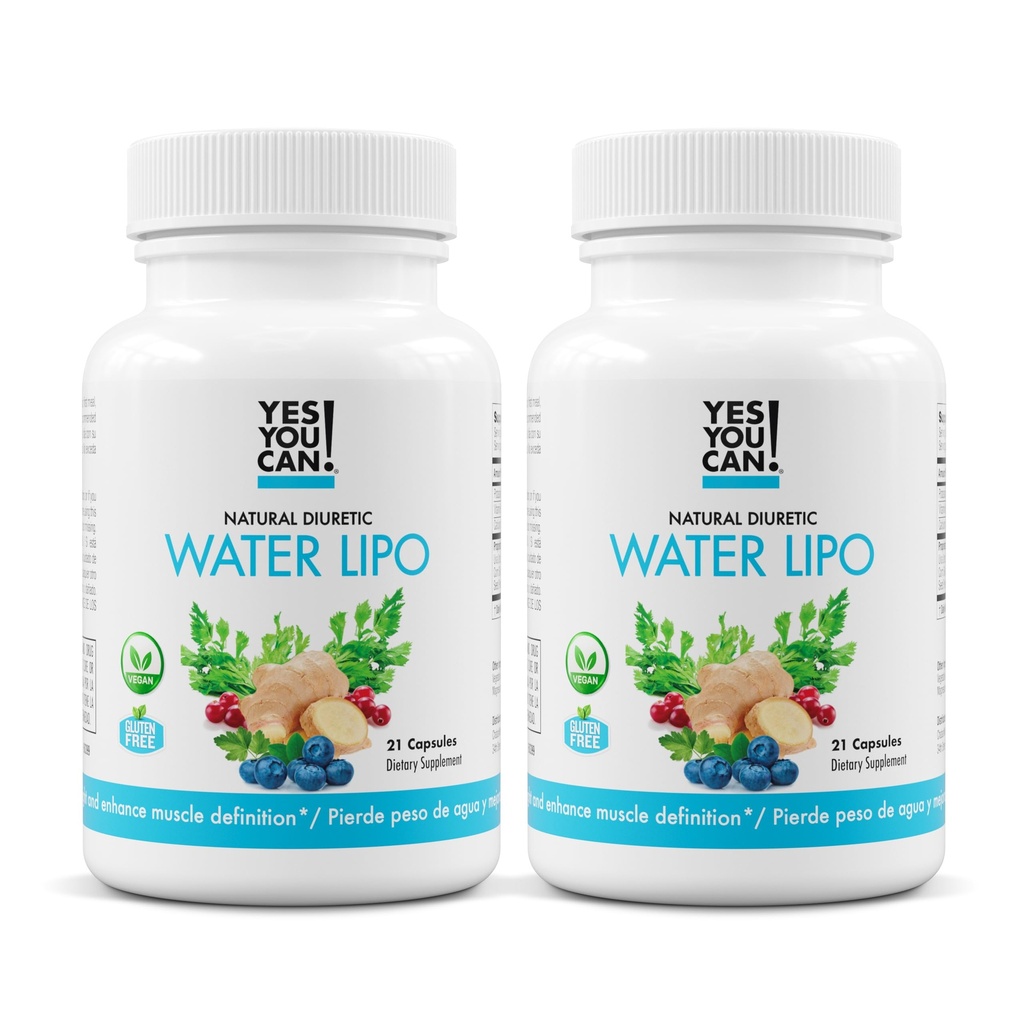 Ja du kan! Natural Water Lipo Pills - Diuretic Cleanse med elektrolyter och vitaminer - Hjälper med vattenretention - Glutenfri, 21 kapslar per flaska (2 Pack)