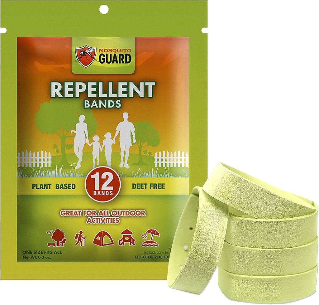 Mosquito Guard hylkivä bändit / rannekkeet (12 pakkaus) valmistettu Natural Plant Based Ingredients - Citronella, Lemongrass Oil. DEET vapaa