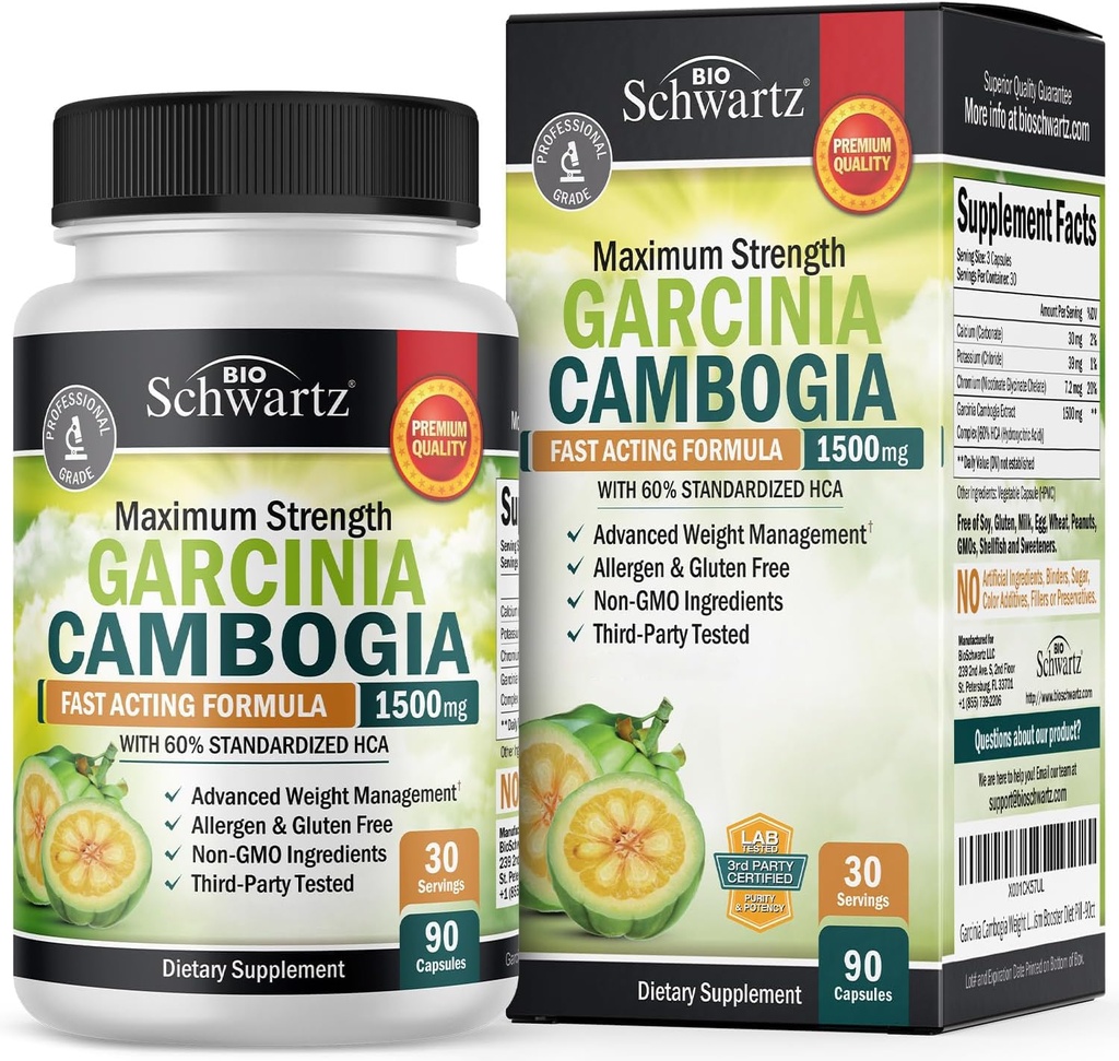 Garcinia Cambogia Weight Loss Pills - 1500mg HCA Pure Extract - Fast Acting Appetite Suppressant - Fat Burner för kvinnor och män för att hjälpa till att gå ner i vikt - Carb Blocker Metabolism Diet Pill - 90 kapslar