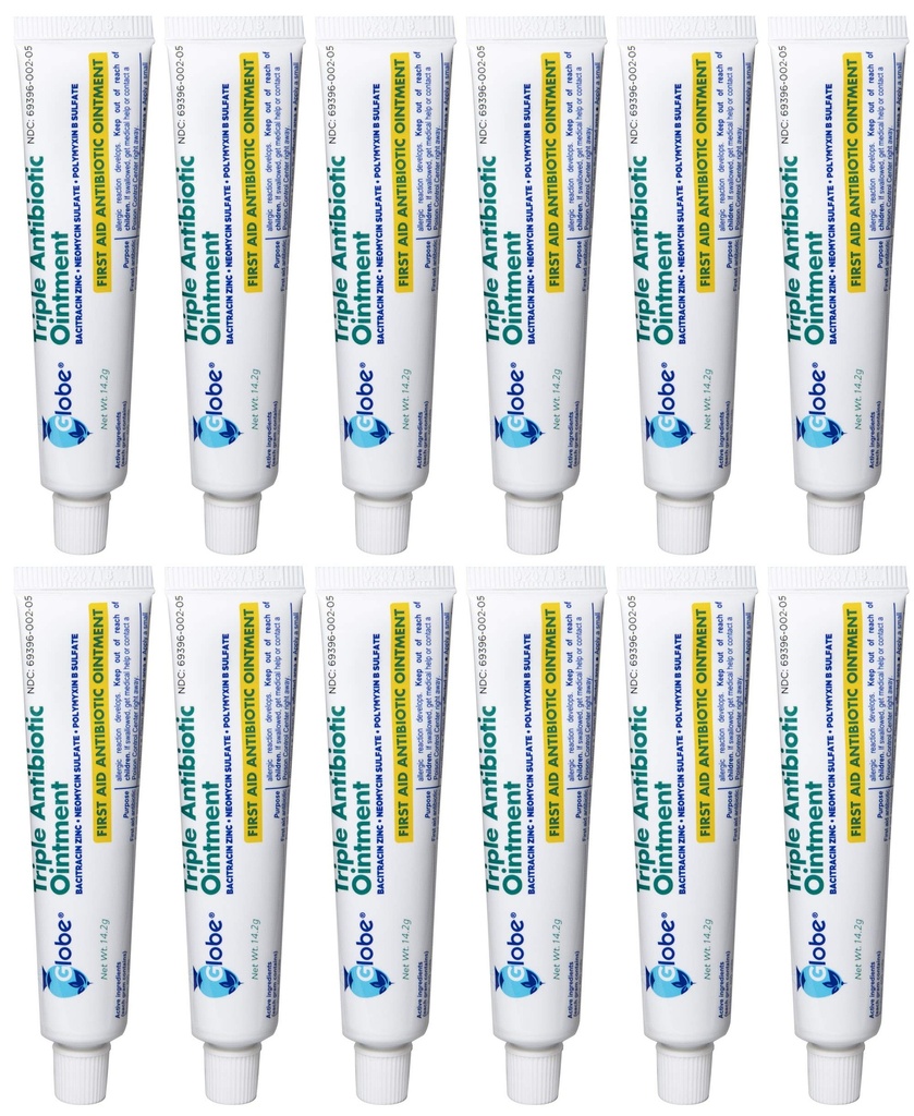 Globe (12 pakkaus) Triple Antibiootti Ensiapu Voide 1 oz, Ensiapu Antibiootti Voide, 24 tunnin infektiosuojaus, Haavojen hoito pienille romuille, paloille ja paloille