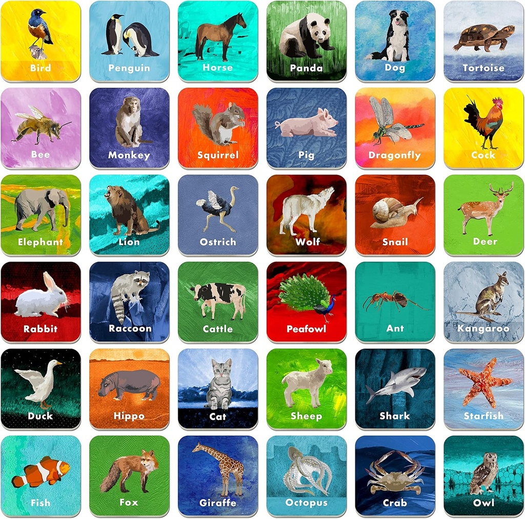 Hebayyy 36 Pair Animal Matching Game Flash Cards Erasable (Varje åtgärd 2" X 2")