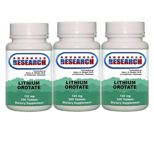 Hans Nieper Litium Orotate Tabletit, 120 mg, 3Pack (200 Count Each)