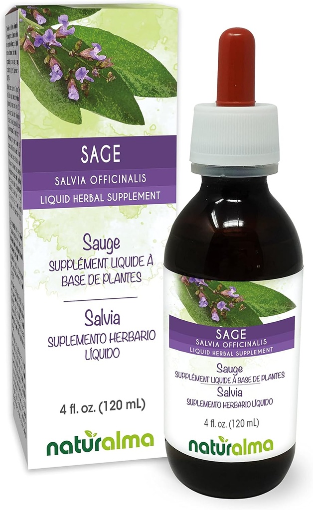 Naturalma salvia (Salvia officinalis) Leaf Alkoholiton Tincture - 4 fl oz Liquid Extract tippa - kasviperäisten täydentää - Vegan