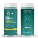 Iwi Omega-3 Essential & Brain Omega-3 Bundle, 30 Servings, Vegan Plant-Based Algae Omega 3 EPA + DHA, Krill & Fish Oil Alternative, No Fishy Aftertaste