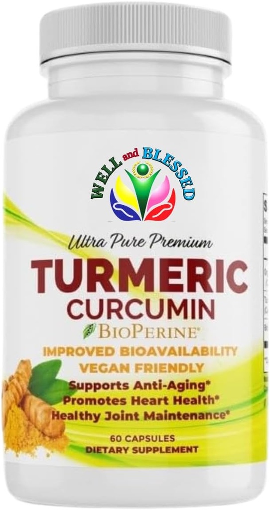 Turmeeric Curcumin täydentää BioPerine - 60 kapselia - Organic Turmeeric juuriuute - Vegan Friendly, parannettu absorptio, Päivittäinen nivel- ja sydäntuki