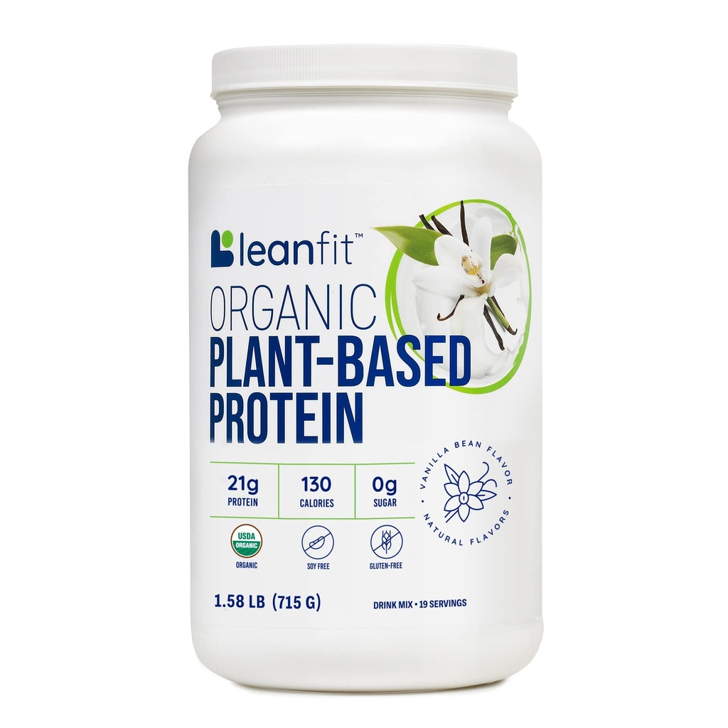 LeanFit Organic Plant-Based Protein Powder, Natural Vanilla Flavor - Vegan, USDA Organic Certified, Soy-free, Gluteeniton, Dairy-free, Sokeriton, Ei-GMO - 21g Protein, 19 Tarjoukset, 1,58 punta