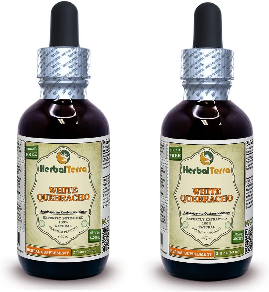 Valkoinen Quebracho (Aspidosperma Quebracho-Blanco) Tincture, kuivattu Bark Powder Liquid Extract (Brandin nimi: HerbalTerra, Proudly Made in USA) 2x2 fl.oz (2x60 ml)
