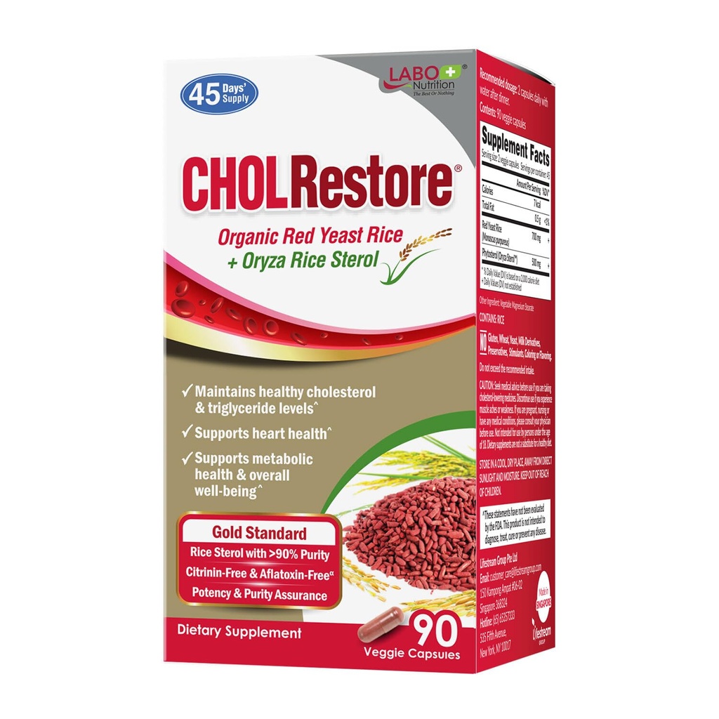 LABO Nutrition CHOLORestore ... Punainen riisi, jossa fytosteroli Health Supplement, tukee terveitä kolesterolitasoja, sitriiniä, aflatoksiinia ja soijatonta, 90 kasvissyöjäkapselia