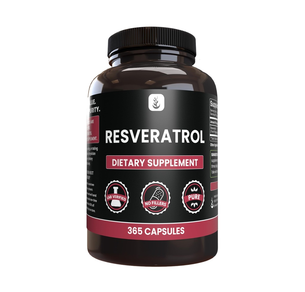 PURE ALKUPERÄISET INGREDIENTIT Resveratrol (365 kapselia) Ei magnesiumia tai riisiä täyteaineita, aina puhdas, labra varmistettu