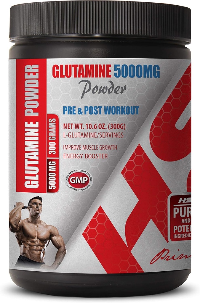 Lihaspumppu lisäravinteet - PRE & post harjoitus - GLUTAMINE Powder 5000MG - glutamiini 5000 mg Powder - 1 Can 300 Grams