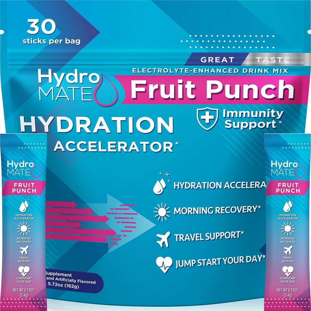HydroMATE Elektrolyyttijauhe Hedelmät Punch Hydration Packets Low Sugar 30