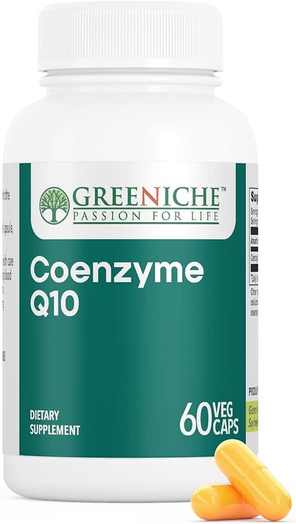 Greeniche Coenzyme Q10, 60 kapselia, korkea imeytyminen Coq10, vegaaninen, gluteeniton