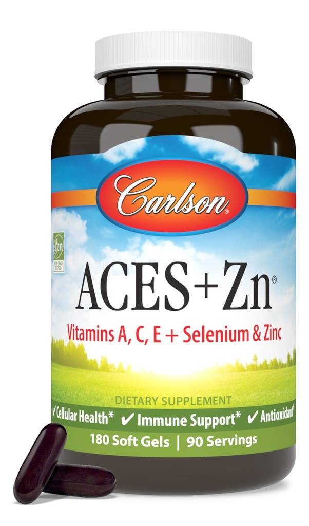 Carlson - ACES + Zn, A-, C-, E- ja Seleeni & Sinkki, Cellular Health & Immuunituki, antioksidantti, 180 Softgelia