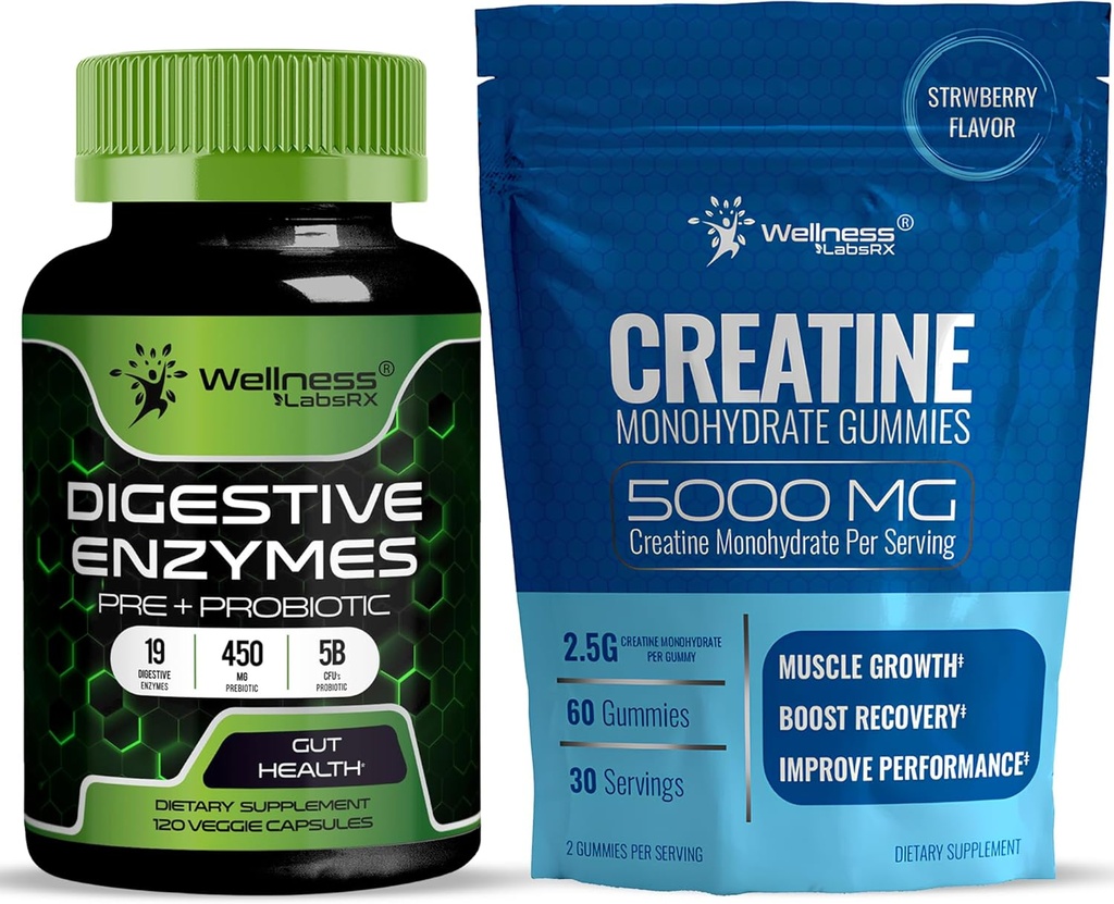 WELLNESS LABSRX Ruoansulatuskanavan Entsyymit kapselit 5 miljardia PMY - Creatiini Gummies 5000mg