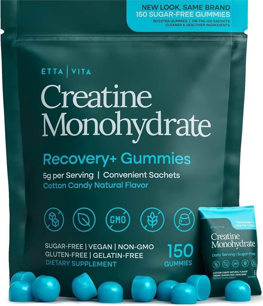 Sokeriton Creatiini Monohydraatti Gummies (5g Per Packet) - Vahva Creatiini Gummies miesten & naisten, täydentää lihasten tukea, kognitiivinen toiminto - ei-GMO, Gluteeniton, Mucuna Pririens