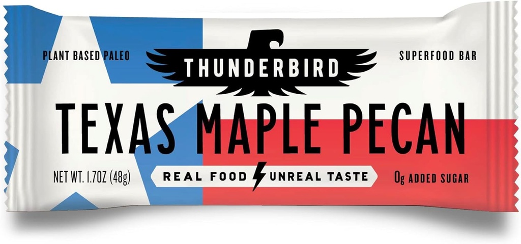 Thunderbird Bars Energy Snack, Gluten-Free med Protein, Healthy Real Food, Vegan Paleo Non-GMO, No Added Sugar, Texas Maple Pecan Flavor (12 Count, 1,7 oz. Bars)