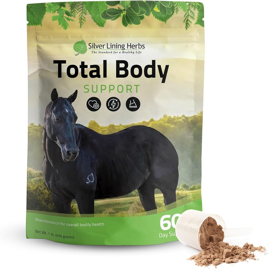 Silver Lining Herbs Total Body Horse Supplements Powder för Mental & Övergripande Hälsa - Främja bättre hud och hälsosam kost för hästar - Natural Herbal Equinity Horse Supplement - 1 lb Bag