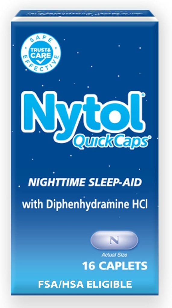 Nytol Quick Caps Nighttime Sleep Aid hjälper dig att somna snabbt, 16 kappslar
