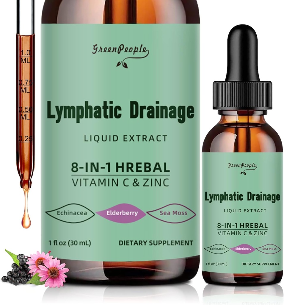GREENPEOPLE Lymphatic Drainage Drops - 10-in-1 Lymfatic Cleanse Supplement w/Echinacea, Cleavers & Burdock Root - Immuunosupport, Cleanse & Detox - Advanced Absorption, non-GMO (1 fl oz, 2 Pack)